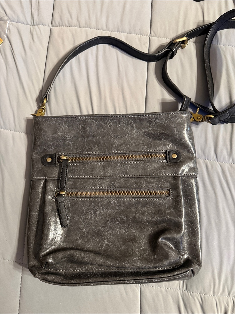 Shiraleah Metallic Gray Crossbody with Front Zip Pockets